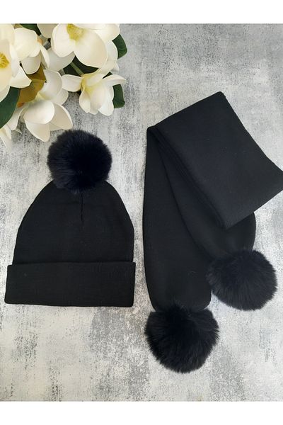 pempem bandana Boys/Girls Baby Knitwear Scarf Beret Set with Plush Pom