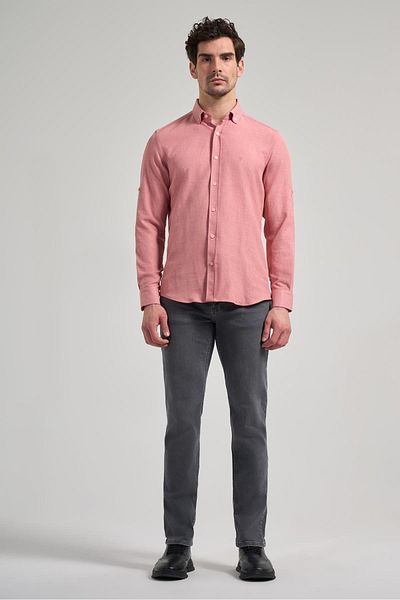 İmza Pink Slim Fit Gabardine πουκάμισο - Κοντό μανίκι, πέτο με κουμπιά, χωρίς τσέπες Casual 1004250124_965