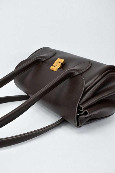 birizmoda Geantă de mână și de umăr pentru femei, din piele, cu cataramă pătrată - Bitter Brown