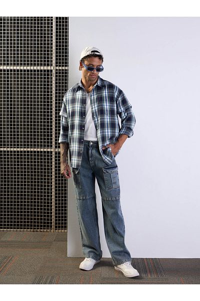 Mascln Sassafras By Styli Mid Rise Relaxed Fit Baggy Jeans with Cargo Pockets
