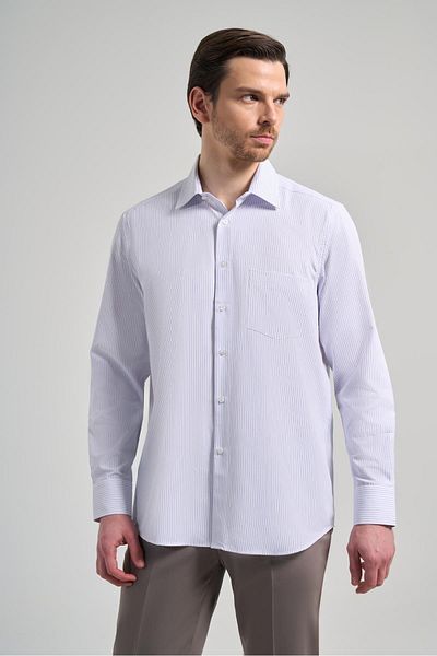 İmza Βαμβακερό πουκάμισο Classic Comfort Fit - Μακρύ μανίκι, ριγέ σχέδιο, υφασμάτινο πόδι, σκληρός γιακάς, με τσέπες 1004250172