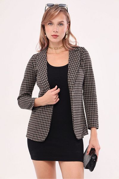 armonika Dámská bunda s jedním knoflíkem se vzorem norek Houndstooth ARM-20K001121