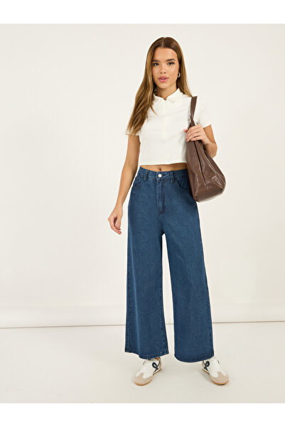 Styli بنطال جينز مطاطي بارتفاع متوسط وساق واسعة