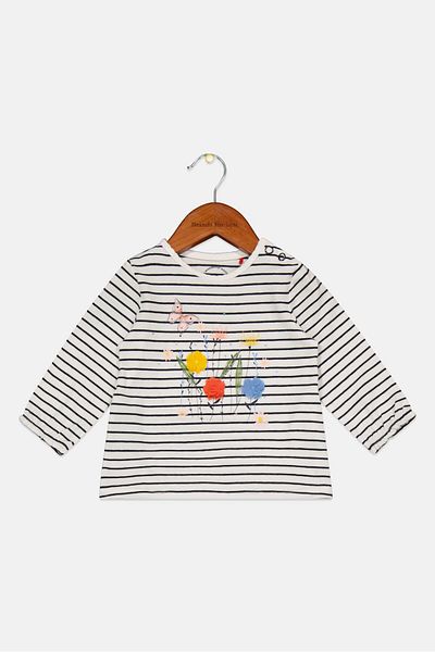 s.Oliver Toddlers Girl Long Sleeve Embellished Stripe Top, White