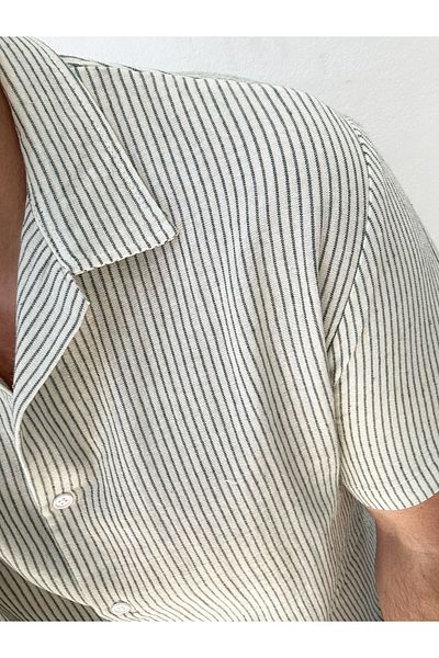 King Brothers Green Striped Muslin Men's Shirt - Short Sleeve