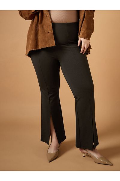 Sassafras By Styli Plus Size Front Slit Detail Flared Pants