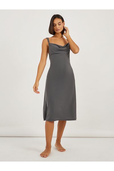 Styli Lace Butterfly Back Detail Ribbed Slip Dress