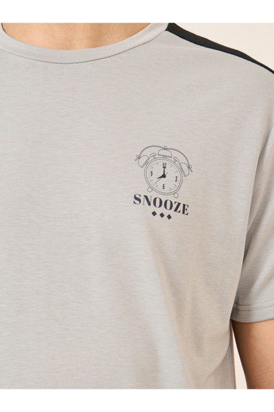 Styli Tape Detail Minimal Print T-shirt and Short with Pocket Set