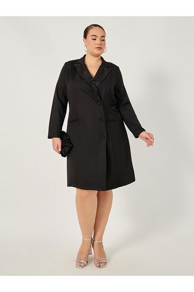 Styli Plus Size Embellished Long Sleeves Blazer Mini Dress