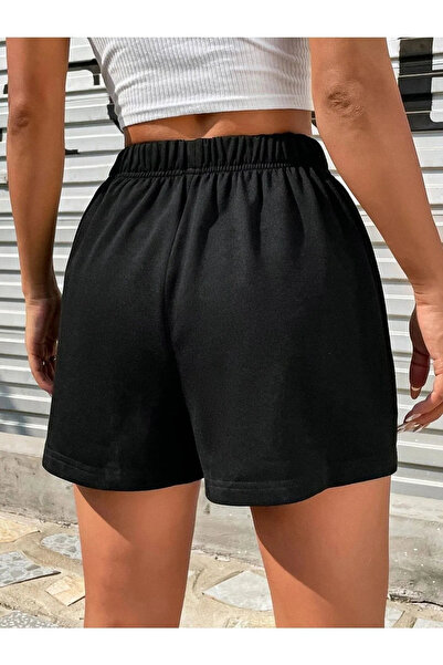 Wish BF _Kadın Siyah Beyaz Kelebek Basklılı Penye Şort