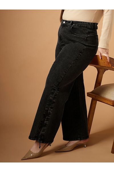 Sassafras Plus Size Mid Rise Side Knot Straight Fit Jeans