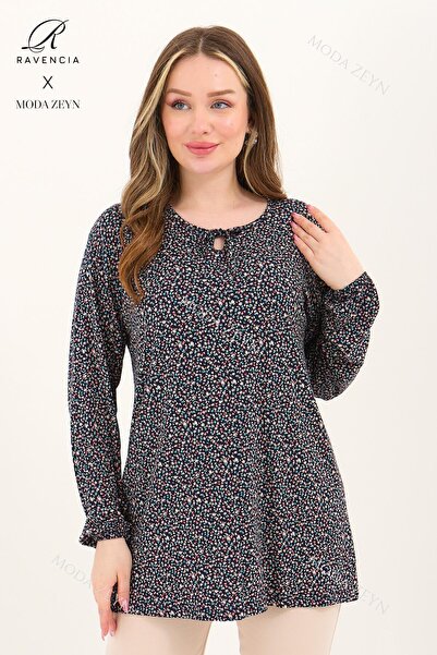 Ravencia Жіноча блуза середнього віку та старше з принтом у горошок, з еластичним трикотажем, темно-синя