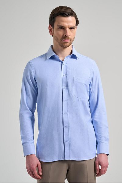 İmza Cămașă albastră cu guler dur, simplu, clasic, din bumbac, cu potrivire confortabilă 1004250213