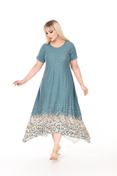 kısmet sepeti Γυναικείο ασύμμετρο φόρεμα με πράσινη φούστα σε μεγάλο μέγεθος