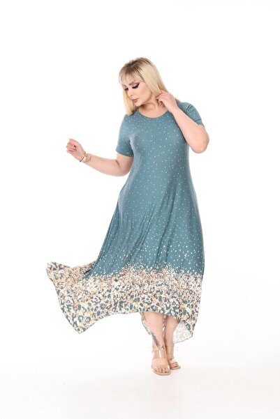 kısmet sepeti Γυναικείο ασύμμετρο φόρεμα με πράσινη φούστα σε μεγάλο μέγεθος