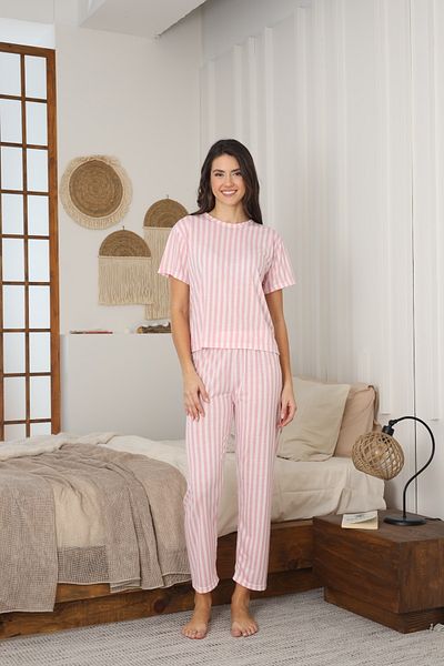 CALİA Women's Summer Short Sleeve Combed Cotton Single Jersey Fabric Pajamas Set