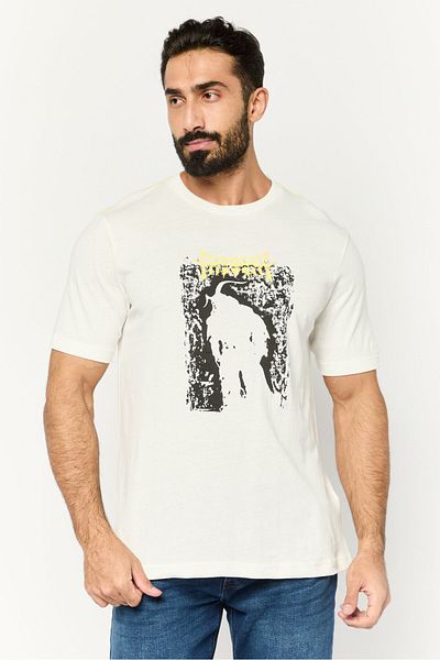 Diesel Men Crew Neck Short Sleeves Graphic Print T-shirt, Off White