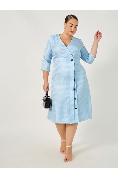 Styli Plus Size Textured V-Neck Wrap Midi Dress