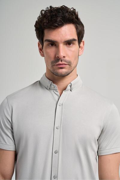 İmza Сіра сорочка Slim Fit з бавовни - довгі рукави, прямий крій, комір на ґудзиках, без кишень 1004250152_100