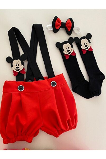 tubibebe 3'lü Mickey Mouse Konsept Salopet + Papyon + Çorap Takım