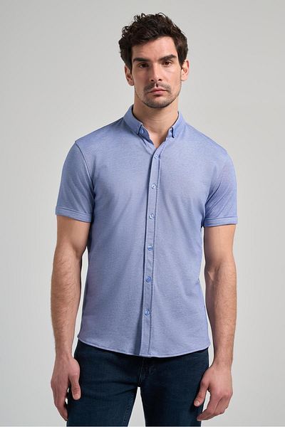 İmza Памучна риза Saks Classic Slim Fit - дълъг ръкав, едноцветна плетка, яка с копчета, без джоб 1004250152_305