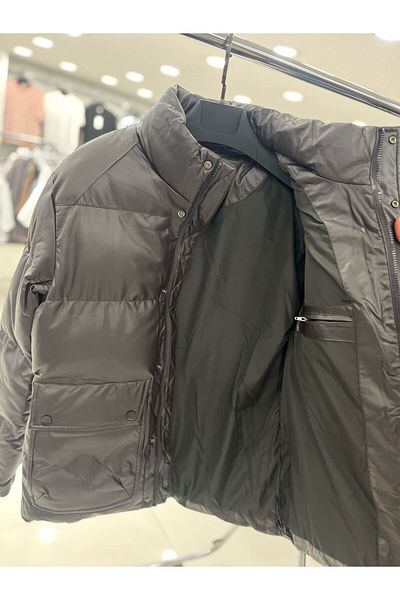 DYNAMO Men's Stand Collar Puffer Faux Leather Coat