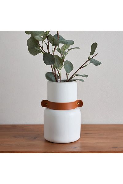 Home Box Tilden Ceramic Vase with PU Band 14x14x23.5 cm