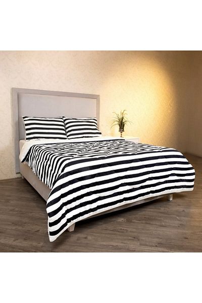 Home Box Malta 3-Piece Striped Printed Cotton King Comforter Set 220x240 cm
