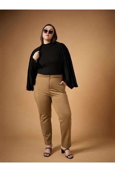 Sassafras By Styli Plus Size Solid Mid Rise Slim Fit Pants