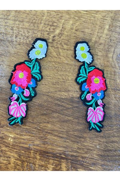 Gönülden Tasarım Pachet de 2 broderii cu model de flori brodate Apollo Crest - Applique de cusut 11x4 cm