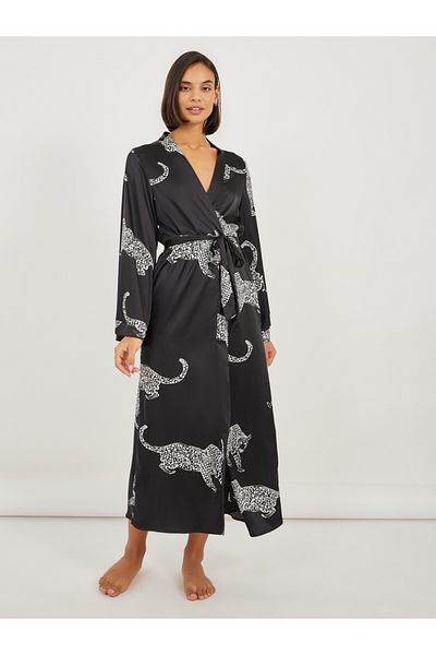 Styli Satin Jaguar Print Robe