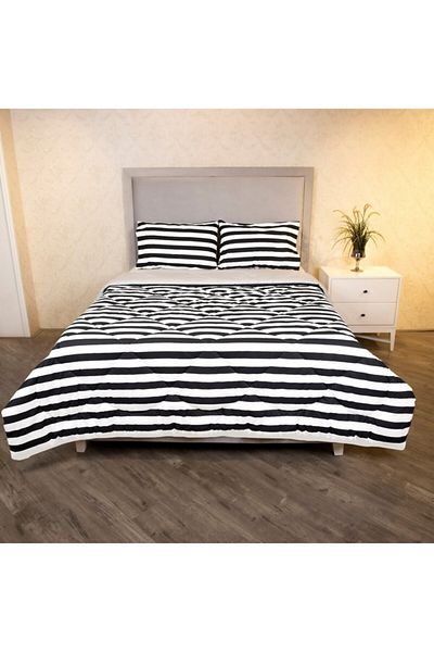 Home Box Malta 3-Piece Striped Printed Cotton King Comforter Set 220x240 cm
