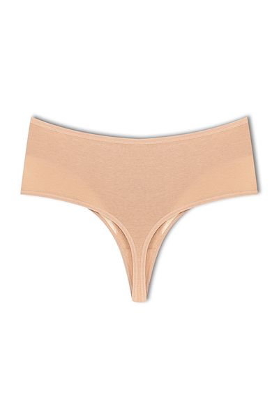 HNX Coffee Front Double Layer Lined Lace High Waist Cotton Thong Women's Panties