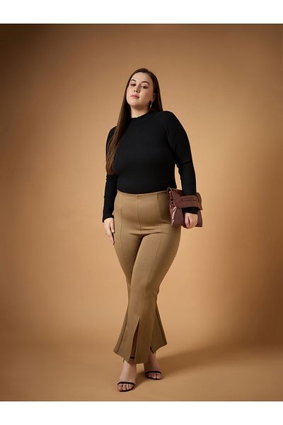 Sassafras By Styli Plus Size Front Slit Detail Flared Pants
