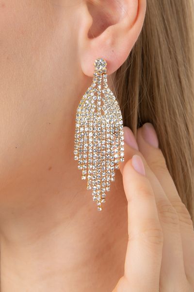 Furtek Aksesuar Argelia Model Women's Earrings - Gold Plated, Tight Drawing, Dangle Stone Detailed, Trend Elegant, for Wedding and Engagement