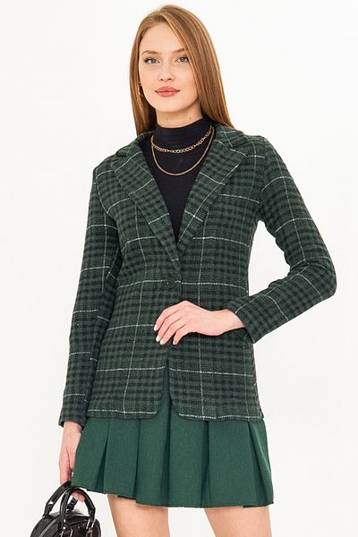 armonika Jachetă de damă cu model în carouri smarald cu un singur buton ARM-25K 001083