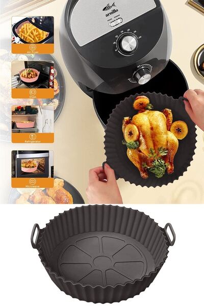 Genel Markalar Arispa Antrasit Airfryer Silikon Pişirme Kalıbı Hava Fritözü Kalıbı Air Fryer Pişirme Kağıdı Gri
