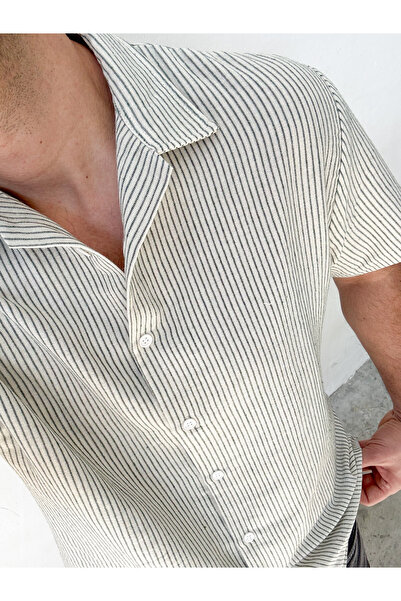 King Brothers Green Striped Muslin Men's Shirt - Short Sleeve