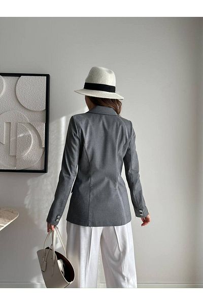 popibutik Women's Cross One Button Waist Seated Blazer Jacket