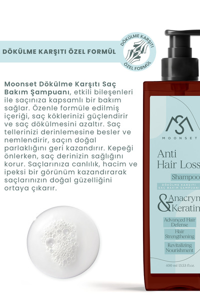 moonset Dökülme Karşıtı Canlandırıcı ve Güçlendirici Güçlü formül,Zengin İçerik,Saç Bakım Seti Şampuan+Krem