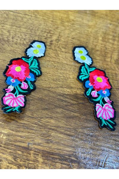 Gönülden Tasarım Pachet de 2 broderii cu model de flori brodate Apollo Crest - Applique de cusut 11x4 cm