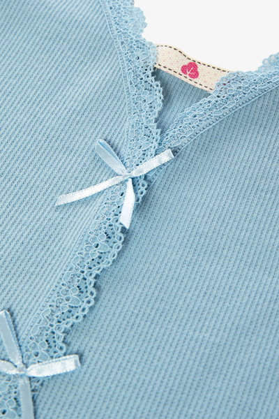 koza iç giyim Kadın İnce Askılı Dantelli Fiyonklu Pamuklu Şortlu Pijama Takımı