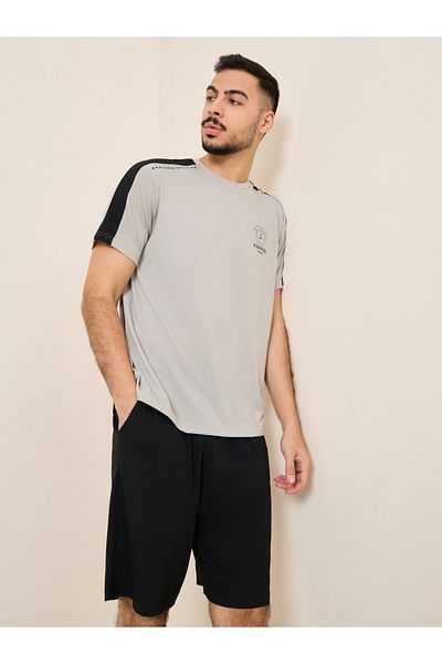 Styli Tape Detail Minimal Print T-shirt and Short with Pocket Set