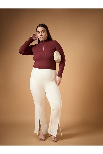 Sassafras By Styli Plus Size Front Slit Detail Flared Pants