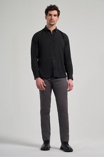 İmza Cămașă clasică slim din bumbac, cu mânecă lungă, solidă, cu guler Oxford, fără buzunar 1004250168
