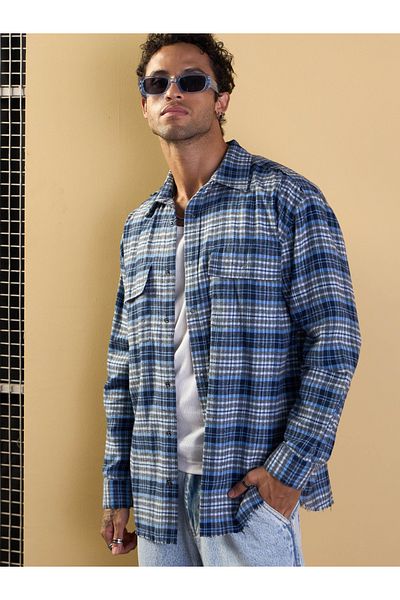 Mascln Sassafras By Styli Checked Oversized Shirt with Flap Pocket Detail