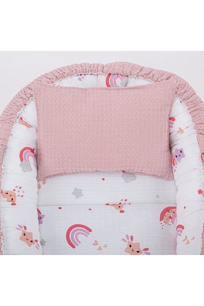 Yunikobaby Babynest and Pillow - Double Sided - Powder Honeycomb - Pink Rainbow