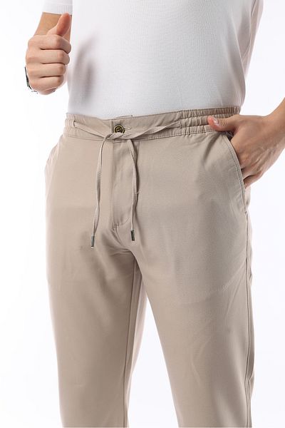 İDS COLLECTİON Men's Beige Jogger Cut Elastic Waist Flexible Lycra Silimfit Fabric Trousers