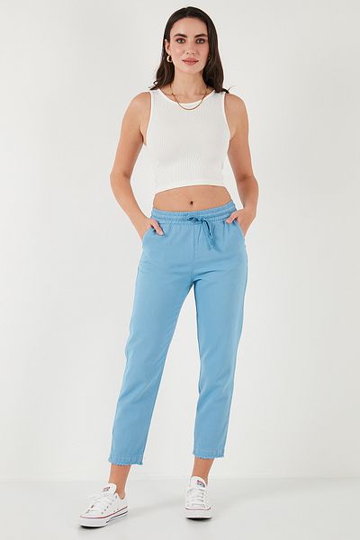 Lela Pantaloni din bumbac cu talie normală, cu croiala normală, cu picioare drepte, pantaloni 668yp42282s4