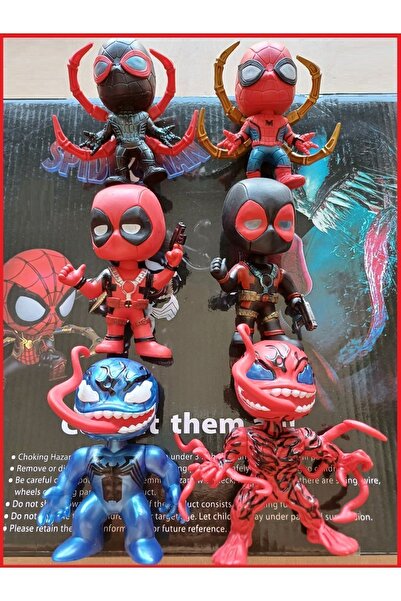 OYUNCAKSAHİLİ Örümcek Adam Venom Deadpool 6lı Komple Set Masaüstü Figürler Zehirli Öfke Wenom Ayakta Durur